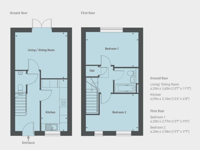 Floor plan 2 bedroom house - artist's impression subject to change